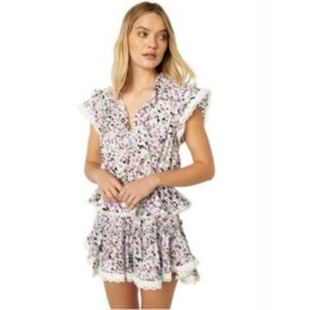 MISA Los Angeles Lillian Purple & White Dot Ruffle Dress Size Woman's Medium
